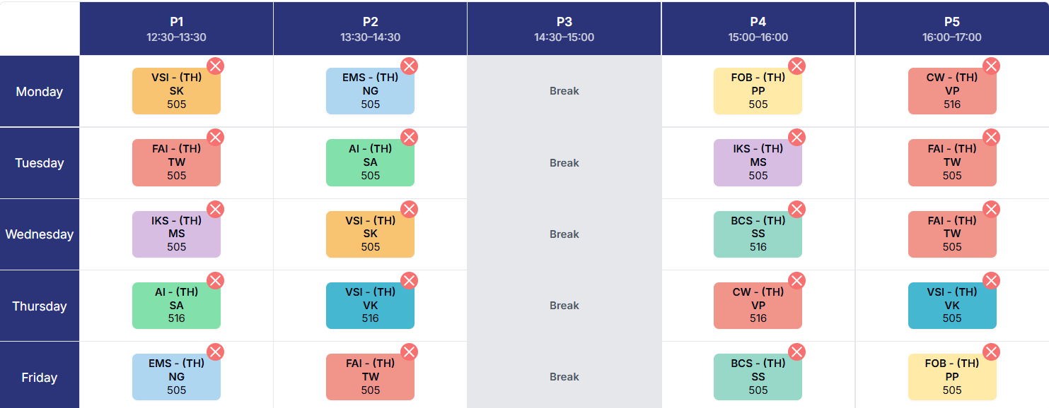 Simple Timetable Generation